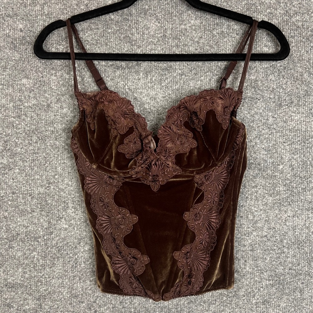 Vintage RARE victoria secret USA MADE Corset 36C Excellent Velvet Lace Bustier